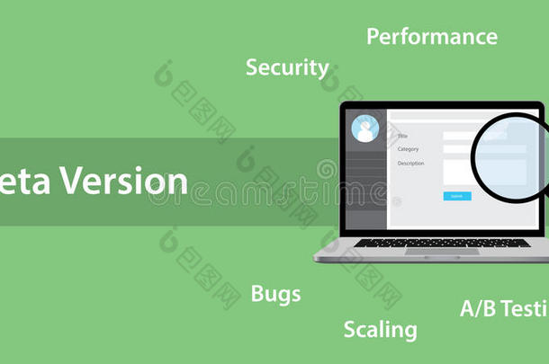 测试版软件概念与笔记本<strong>电脑</strong>和<strong>放大镜</strong>错误错误