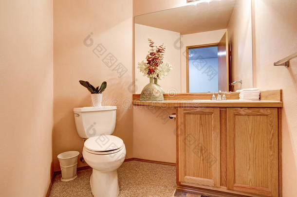 半个浴室内部有浅粉色的墙壁