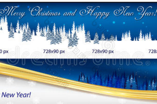 蓝色圣诞节和新年网页横幅
