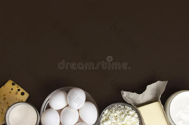 乳制品和鸡蛋。 背景图像。 文本的空间