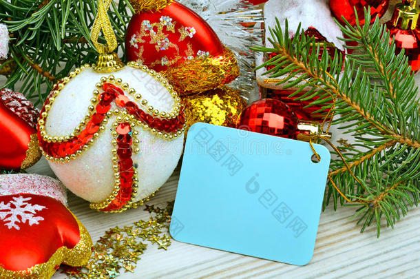 圣诞装饰，松枝，短信卡。
