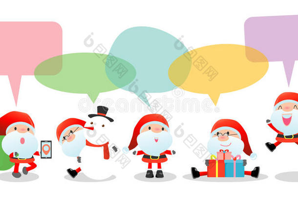 可爱的圣诞老人在白色背景上有演讲泡泡，时尚的孩子圣诞老人服装有演讲泡泡，圣诞老人说话