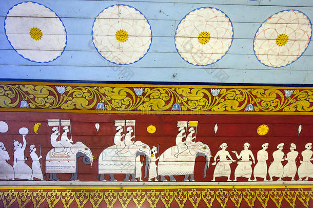 斯里兰卡坎迪圣牙<strong>遗迹</strong>寺庙入口墙上的一幅壁画。