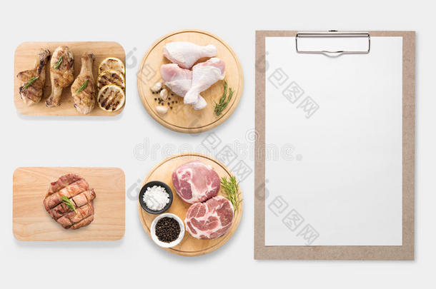 模拟剪贴板和猪肉，鸡腿的设计概念