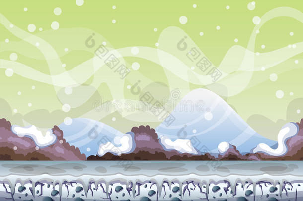 <strong>卡通</strong>矢量<strong>雪景</strong>观背景，分层游戏和动画