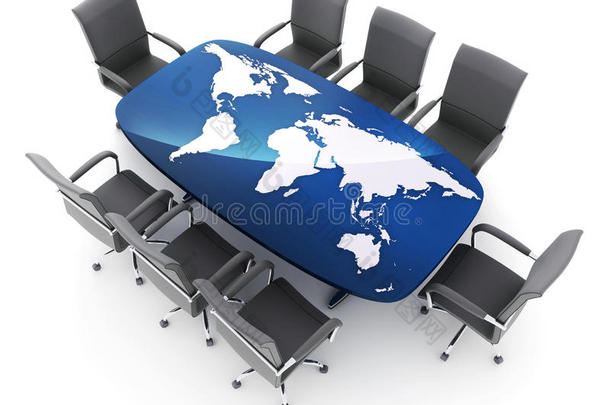 会议室和世界地图<strong>在</strong>桌子上
