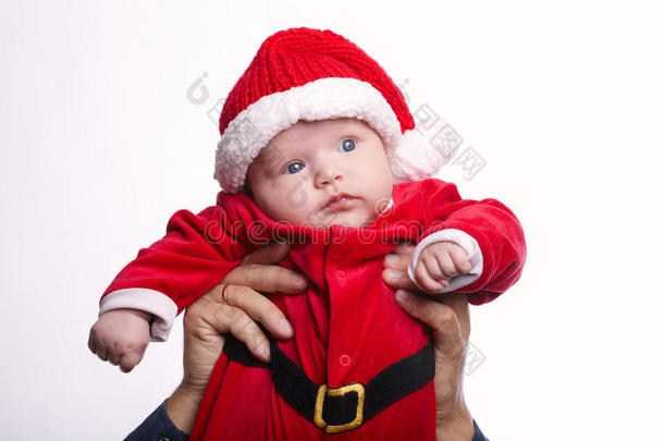 带圣诞老人服装的可爱宝宝