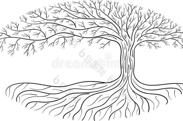 德鲁迪奇·伊格德拉西尔树，椭圆形轮廓，黑白标志