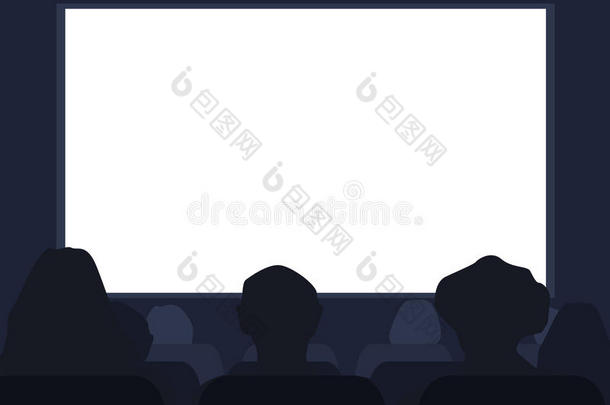 电影院大厅与观众和屏幕矢量插图