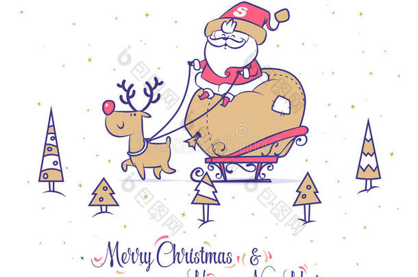 有趣的圣诞老人套。 圣诞贺卡背景海报。 矢量插图。