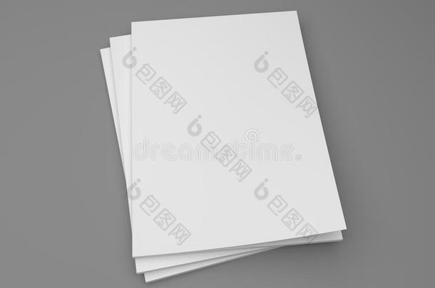 空白的3D插图空堆的杂志，书籍的灰色。