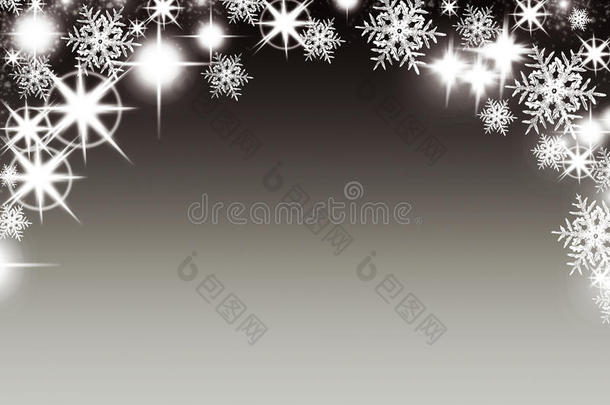 圣诞背景与<strong>夜</strong>光花环与<strong>星星雪</strong>花和地方的文字。带复制空间的闪亮假日背景