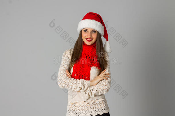 戴圣诞帽和<strong>红领巾</strong>的女孩