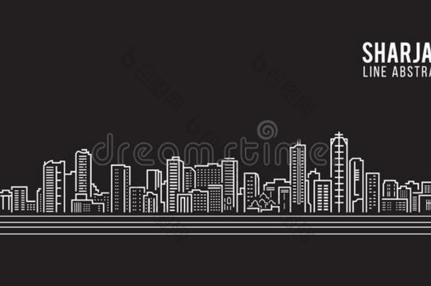城市景观建筑线艺术矢量插图设计-沙迦市