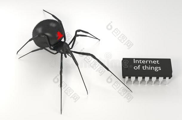 毛茸茸的蜘蛛攻击微芯片物联网网络安全概念