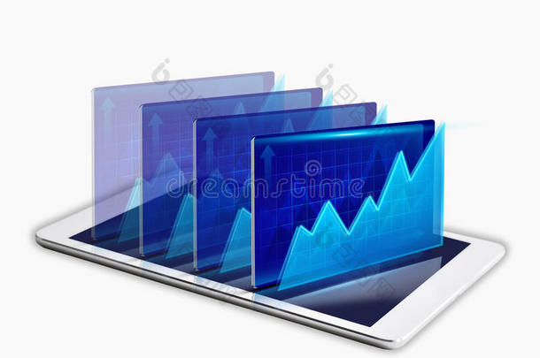 数字平板电脑与财务报告的白色背景