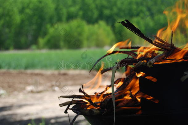 野外烧烤着火