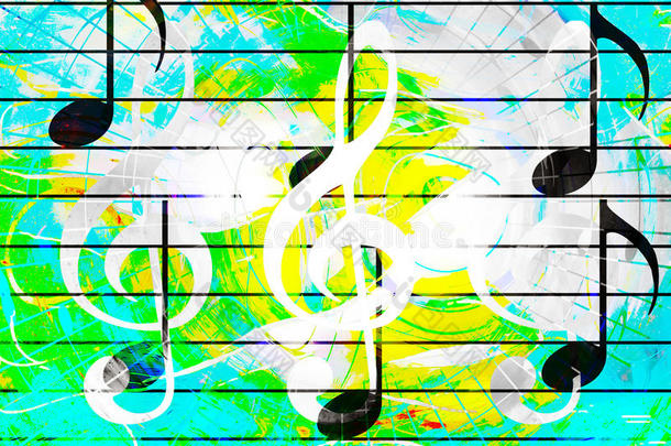 彩色音乐音符和颜色背景。 音乐概念。