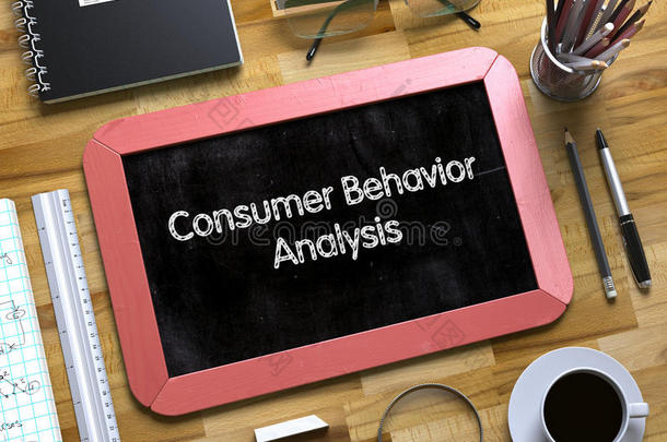 消费者行为分析手写在小黑板上。 3D。