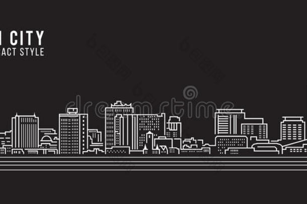城市景观建筑线艺术矢量插图设计-埃森市