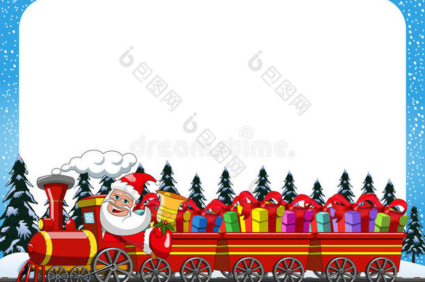 卡通圣诞老人送礼物驱动蒸汽机车水平框架