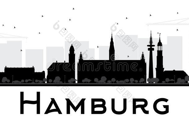 汉堡<strong>城市</strong>天际线<strong>黑白剪影</strong>。