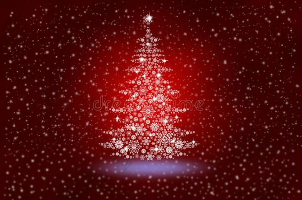 圣诞树从雪花上抽象的红色背景