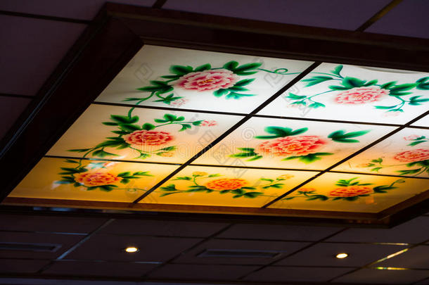 中餐厅天窗传统典型花卉玫瑰