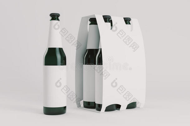 空白啤酒包装模型。 三维渲染
