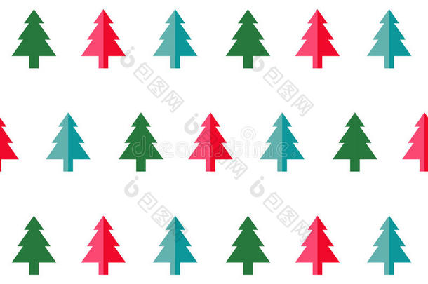 圣诞树无缝图案新年贺卡/壁纸背景。矢量图。