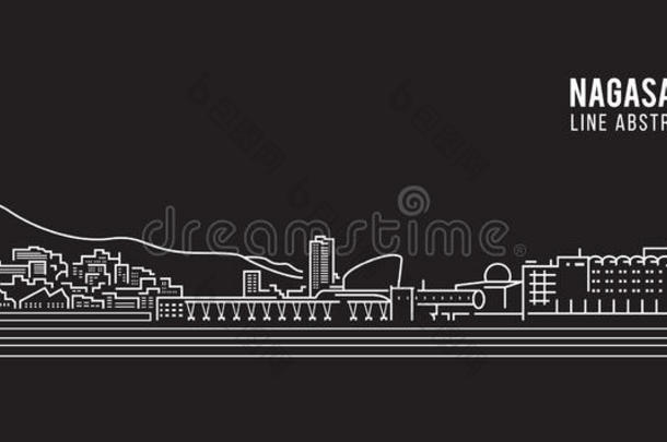 城市景观建筑线艺术矢量插图设计-长崎市