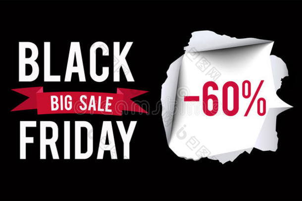 黑色星期五销售设计模板。 黑色星期五60%折扣横幅黑色背景。 矢量插图。