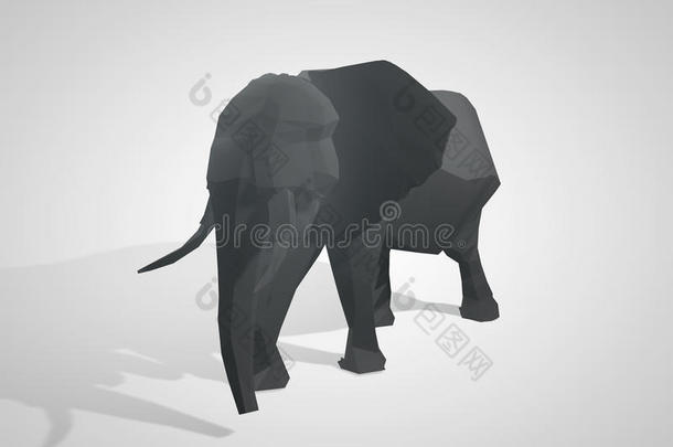 折纸<strong>大象</strong>的三维插图。 多边形<strong>大象</strong>。 行走几何风格的<strong>大象</strong>。