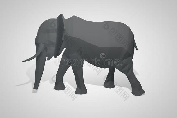 折纸大象的三维插图。 多边形大象。 行走几何风格的大象。