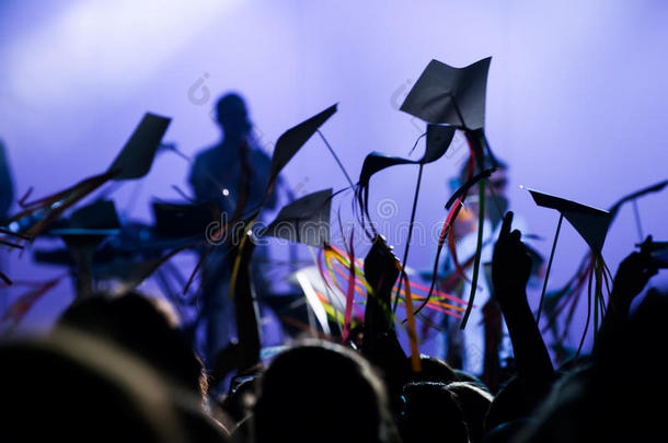 音乐会人群在音乐节上放风筝