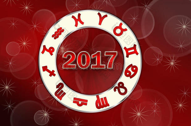 圣诞红色背景星象2017年出生图与星座符号