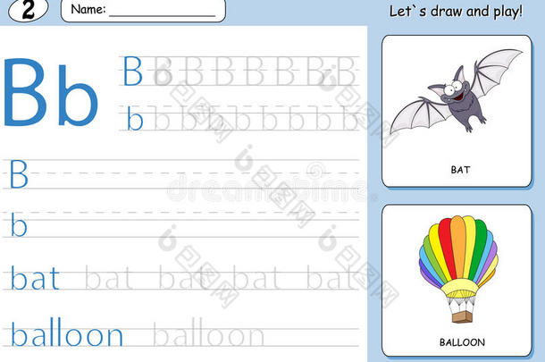 卡通蝙蝠和<strong>气球</strong>。 字母追踪工作表