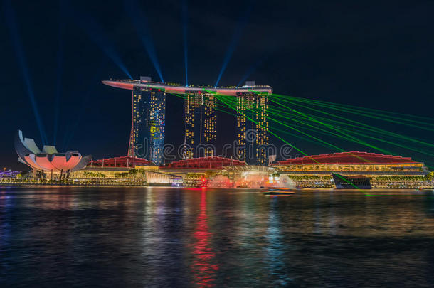 营业市中心和新加坡城市景观在黄昏sc