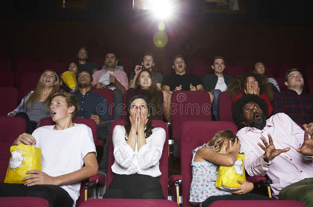 <strong>电影院的</strong>观众在看恐怖电影