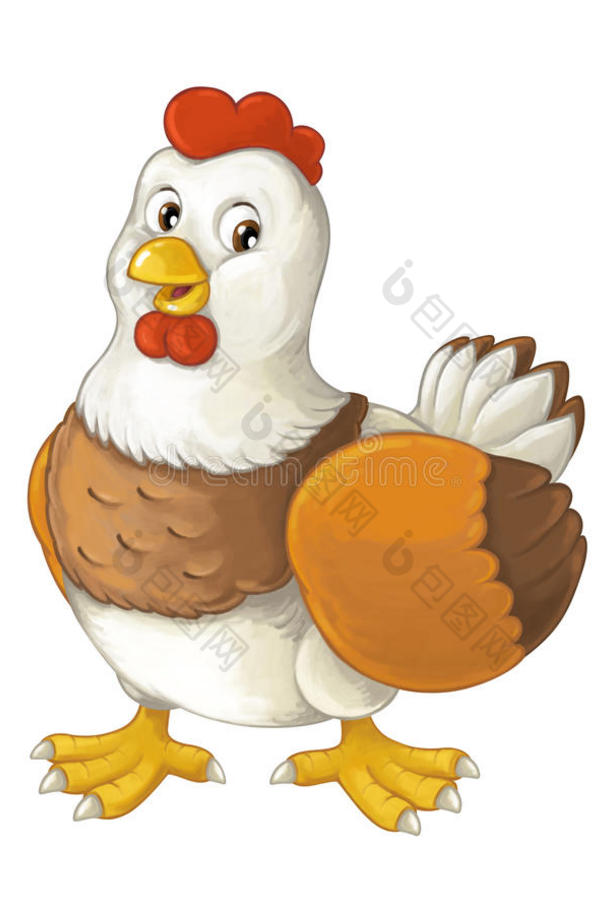 卡通快乐农场动物快乐母鸡站在微笑和看艺术