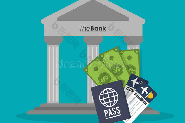 旅行和旅游概念的银行和门票