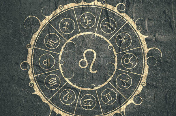 圆圈中的占星术符号。 狮子星座