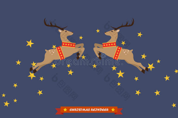 圣诞驯鹿矢量插图