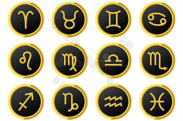 金环框架上的黄金十二生肖符号