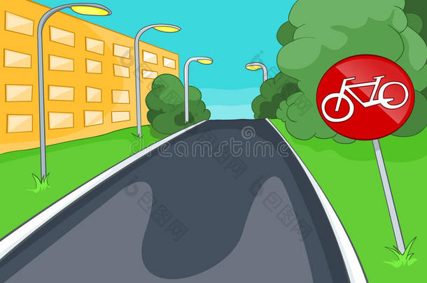 自行车道的卡通背景。