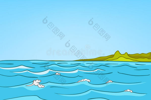 海洋景观的卡通背景。