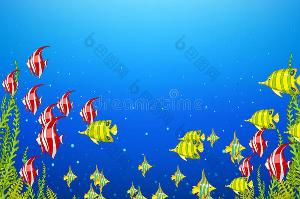 水下生活的卡通背景。