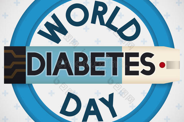 血糖仪的试纸以纪念世界糖尿病日，矢量插图