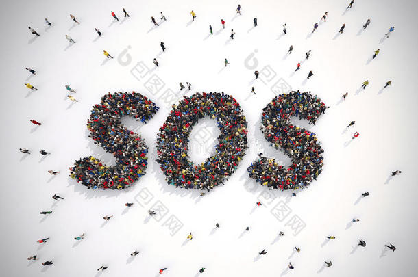 三维渲染人的SOS概念。 三维渲染