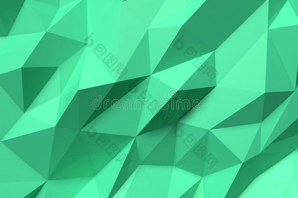 抽象低聚背景绿色。 几何多边形背景三维插图。